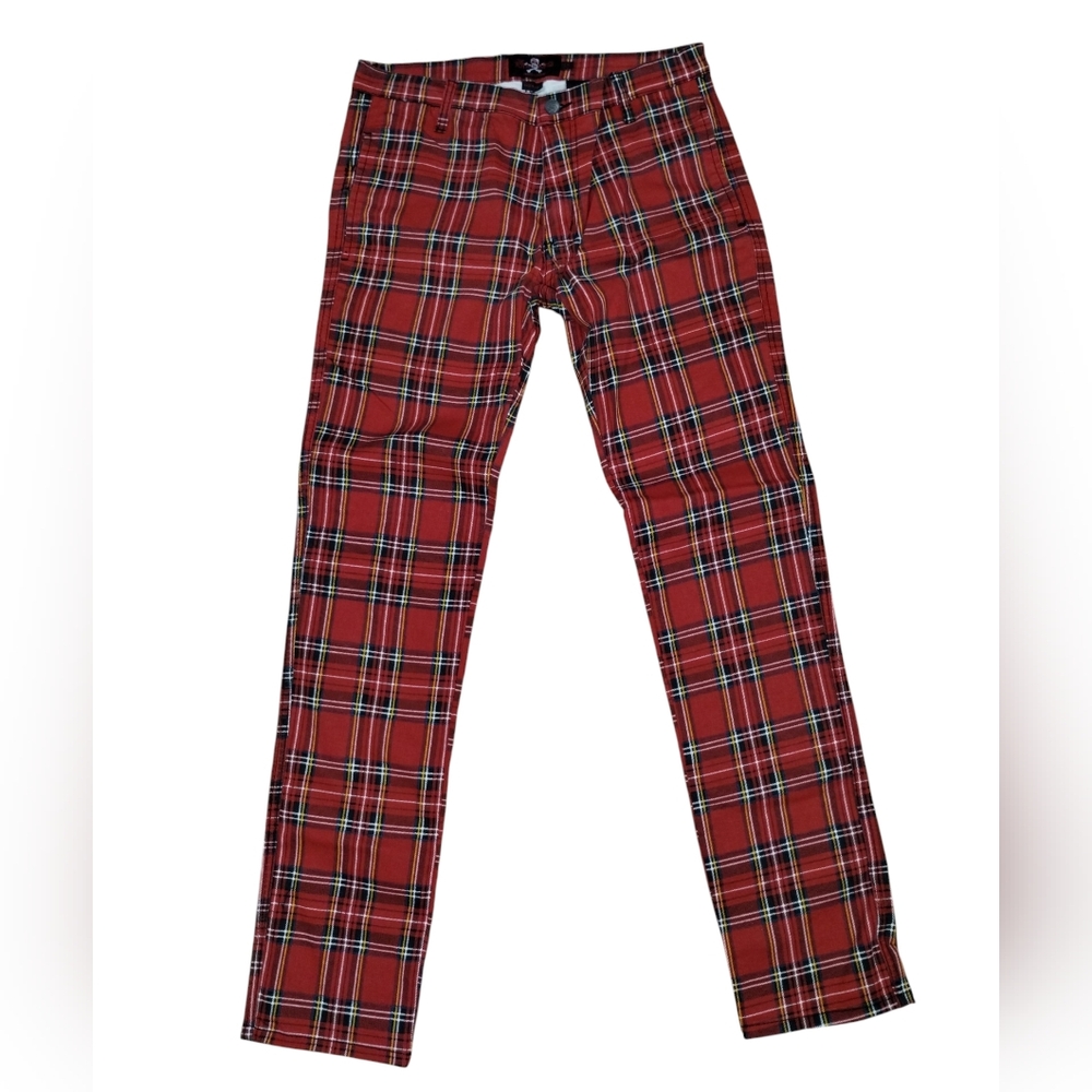 Royal Bones By Daang Goodman Hot Topic Plaid Punk Pants 32 Red S2012 Nwot